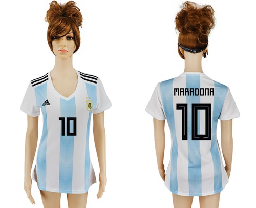 Women's Argentina #10 Maradona Home Soccer Country Jersey - Click Image to Close